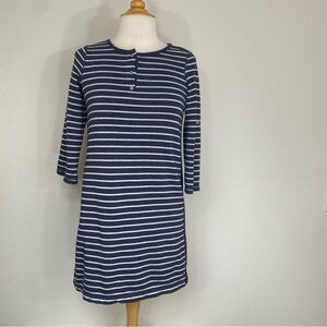 Max Studio Weekend Navy Cream Stripe Sweatshirt Crew 3/4 Sleeve Dress Size XS